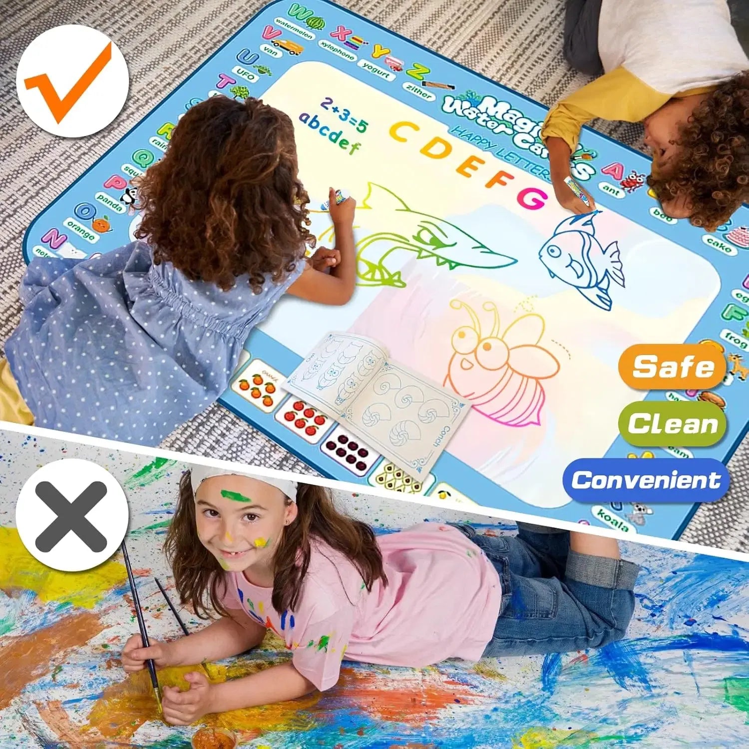 Color: Burgundy - Magic Water Drawing Mat Coloring Doodle Mat with Reusable Magic Pens Montessori Toys Painting Board Educational Toys for Kids