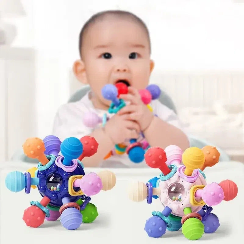 Color: Army Green - Montessori Baby Toys 0 12 Months Rotating Rattle Silicone Teething Toys Ball Grasping Activity Development Baby Sensory Toy
