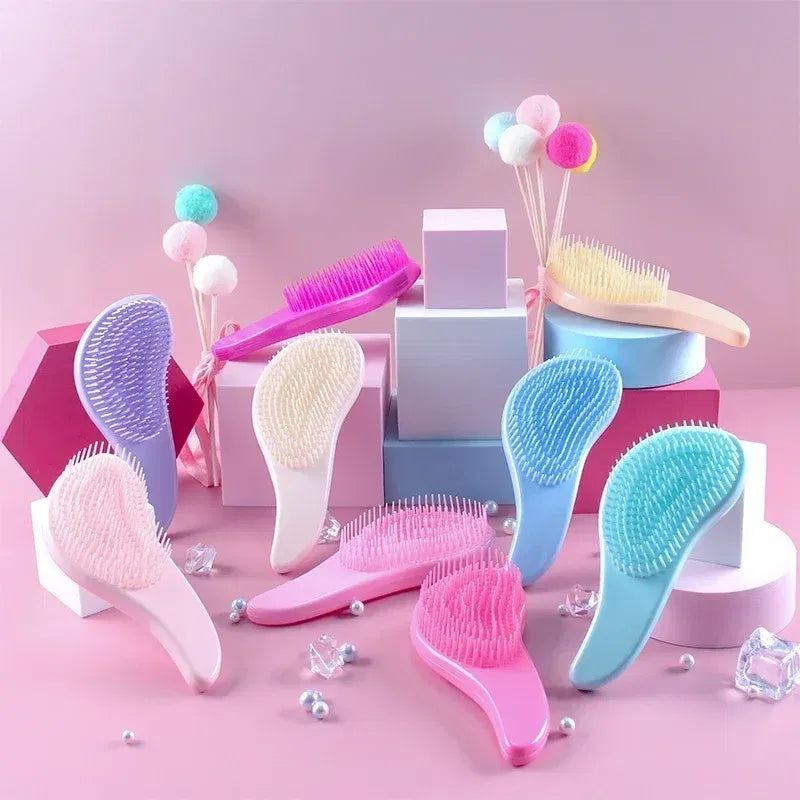 Color: Pink - Children Magic Handle Detangle Hair Comb Shower Massage Hairbrush Anti Static Massage Hair Brush Woman Salon Hair Accessories