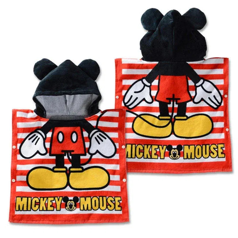 Color: Red - Disney Kids Hooded Bath Towel Child Breathable Beach Towel Mickey Minnie McQueen Car Cartoon Boy Girl Towel 60x120cm