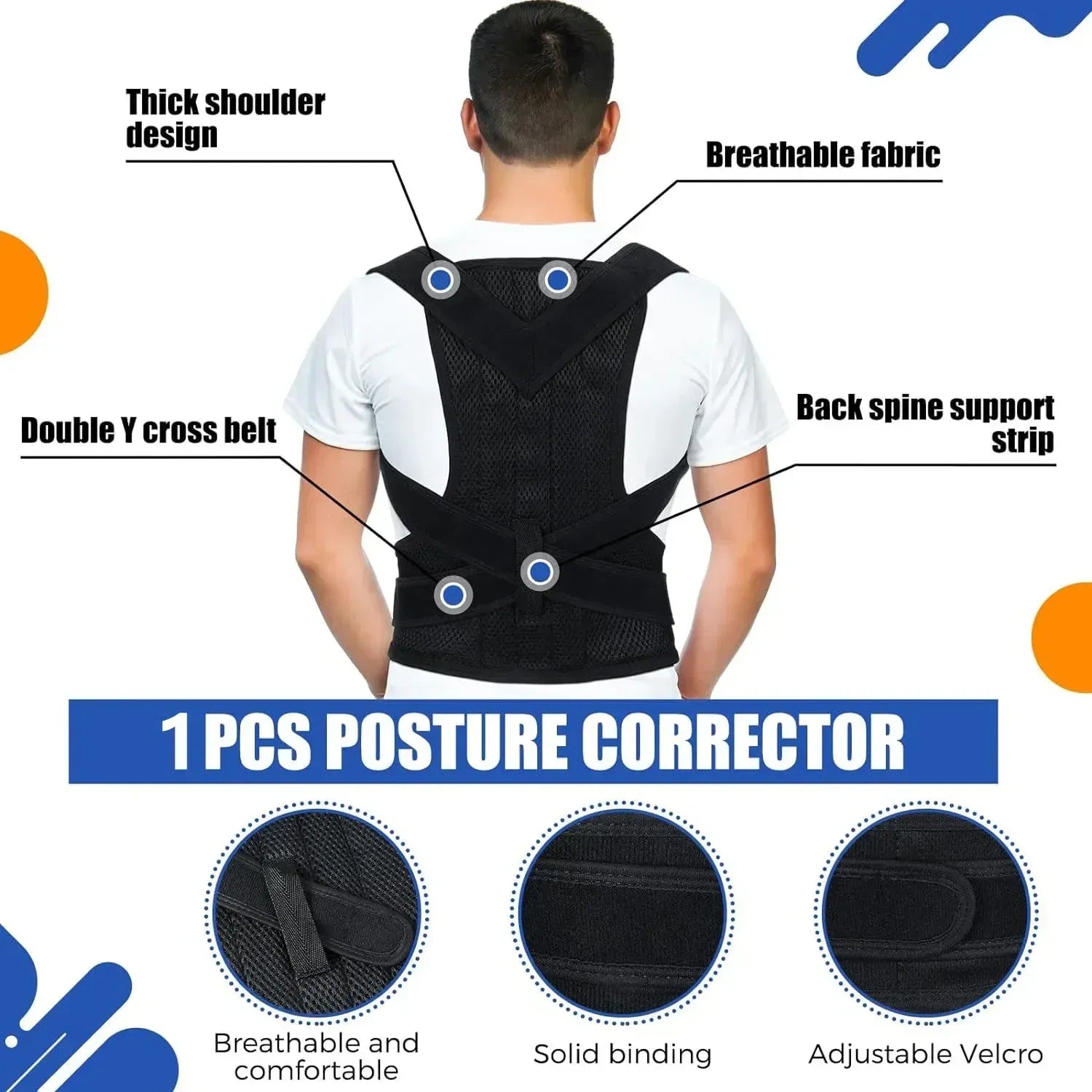 Color: black, Size: S - Alloy Rod Back Posture Corrector Orthotics Spine Side Bend Support the Shoulder Treatment Stent Orthodontic Belt Sports Safety