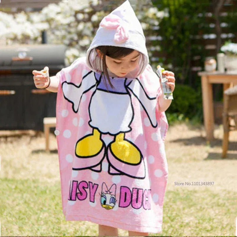 Color: Red - Disney Kids Hooded Bath Towel Child Breathable Beach Towel Mickey Minnie McQueen Car Cartoon Boy Girl Towel 60x120cm