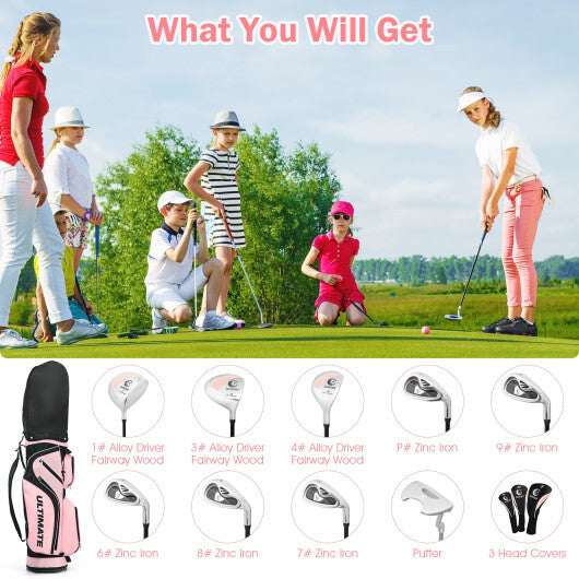 10 Pieces Womens Complete Golf Club Set with Alloy Driver - Color: Pink