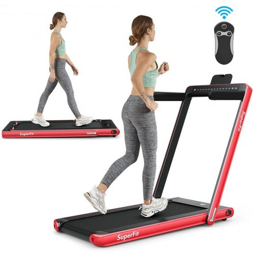 2-in-1 Electric Motorized Health and Fitness Folding Treadmill with Dual Display and Speaker-Red - Color: Red - Sports >