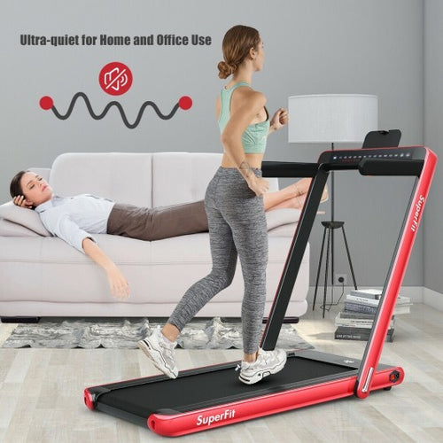 2-in-1 Electric Motorized Health and Fitness Folding Treadmill with Dual Display and Speaker-Red - Color: Red - Sports >