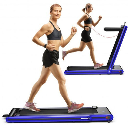 2-in-1 Folding Treadmill with Dual LED Display-Navy - Color: Navy - Sports > Exercise Machines > Treadmills product image