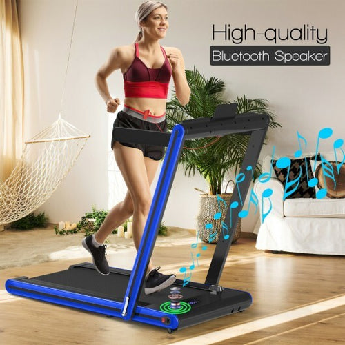 2-in-1 Folding Treadmill with Dual LED Display-Navy - Color: Navy - Sports > Exercise Machines > Treadmills product image