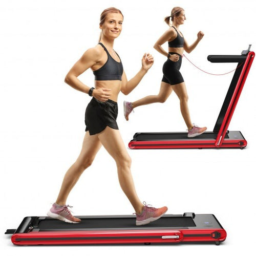2-in-1 Folding Treadmill with Dual LED Display-Red - Color: Red - Sports > Exercise Machines > Treadmills product image