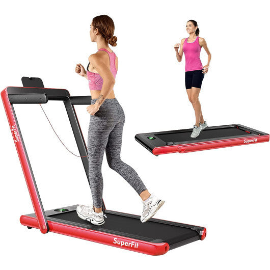 2.25HP 2 in 1 Folding Treadmill with APP Speaker Remote Control-Red - Color: Red
