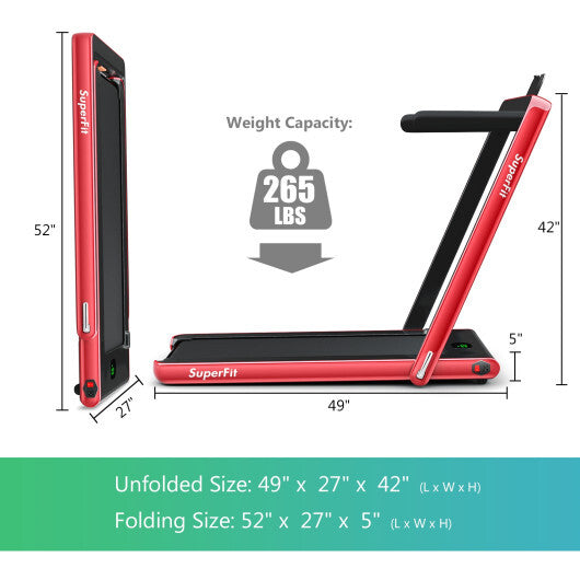 2.25HP 2 in 1 Folding Treadmill with APP Speaker Remote Control-Red - Color: Red