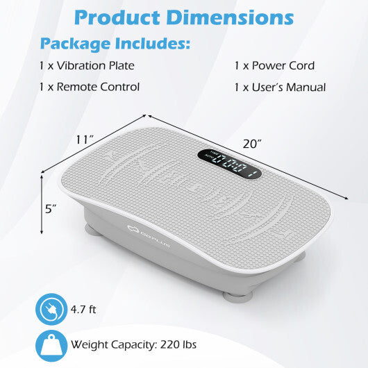 Vibration Plate Exercise Machine for Lymphatic Drainage and Weight Loss with 10 Speed Intensities-Gray - Color: Gray