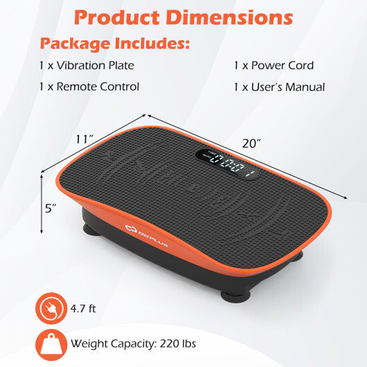 Vibration Plate Exercise Machine for Lymphatic Drainage and Weight Loss with 10 Speed Intensities-Orange - Color: Orange