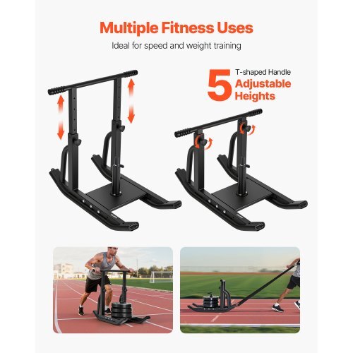 Weight Sled, Steel Power Sled, Fitness Training Sleds for Athletic Exercise Speed Improvement, Workout Equipment with Adjustable Height Handle, Compatible with 1/2 in Weight Plates, Black