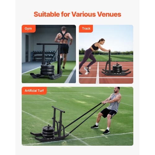 Weight Sled, Steel Power Sled, Fitness Training Sleds for Athletic Exercise Speed Improvement, Workout Equipment with Adjustable Height Handle, Compatible with 1/2 in Weight Plates, Black