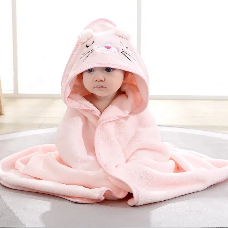 Color: PURPLE - Newborn Baby Bath Towel Cartoon Baby Swaddle Kids Bathrobe Fleece Blanket Warm Sleeping Swaddle Wrap for New Born Boys Girls