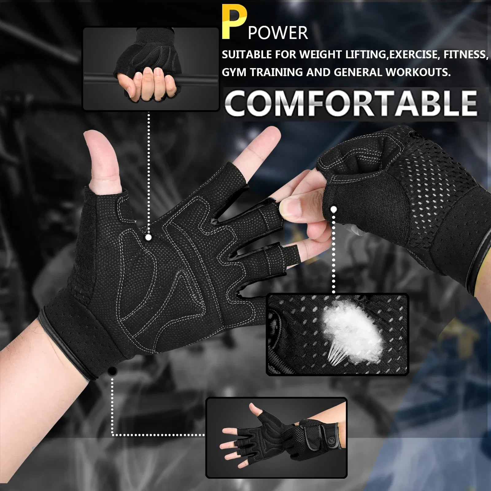 Color: Yellow, Size: S - MOREOK Gym Gloves Non-slip 3MM Pads Pull Up Power Training Weight Lifting Gloves Kettlebell Workout Exercise Fitness Gloves Men