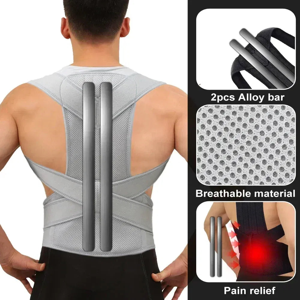 Color: black, Size: S - Alloy Rod Back Posture Corrector Orthotics Spine Side Bend Support the Shoulder Treatment Stent Orthodontic Belt Sports Safety