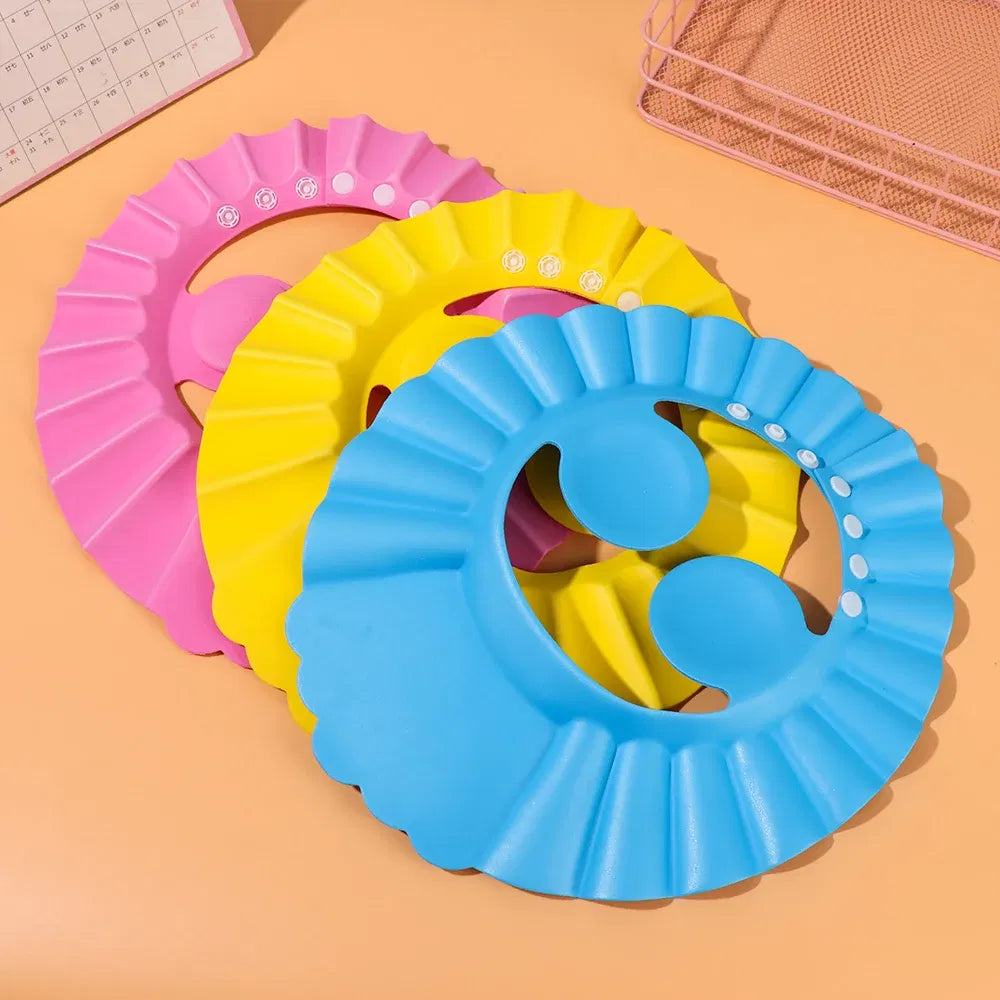 Color: GRAY - Baby Shower Soft Cap Adjustable Hair Wash Hat for Kids Ear Protection Safe Children Shampoo Bathing Shower Protect Head Cover