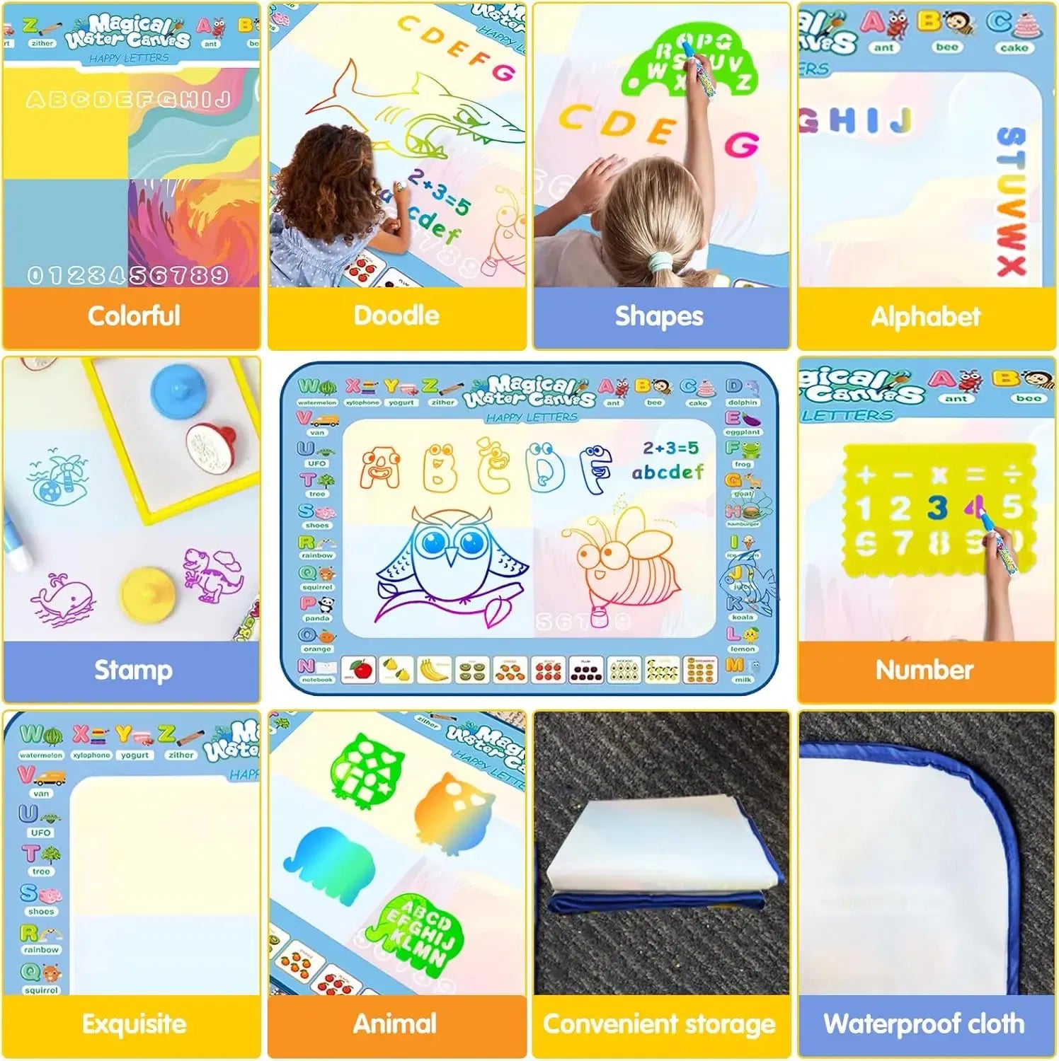 Color: VIOLET/??? - Magic Water Drawing Mat Coloring Doodle Mat with Reusable Magic Pens Montessori Toys Painting Board Educational Toys for Kids