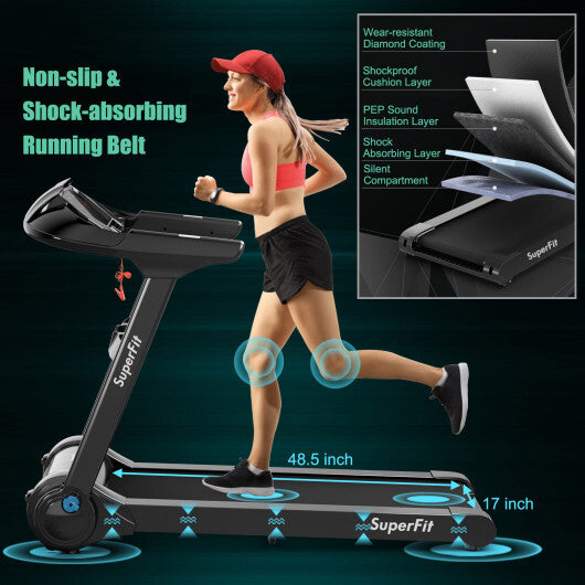 Quiet 2.25HP Folding Treadmill with 8-Stage Shock Absorption