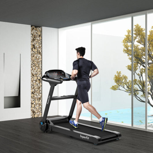 Smart 2.25HP Folding Treadmill with LED Touch Display & Heart Rate Monitor - Color: Black - Size: 2-2.75 HP