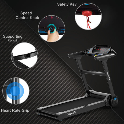 Smart 2.25HP Folding Treadmill with LED Touch Display & Heart Rate Monitor - Color: Black - Size: 2-2.75 HP